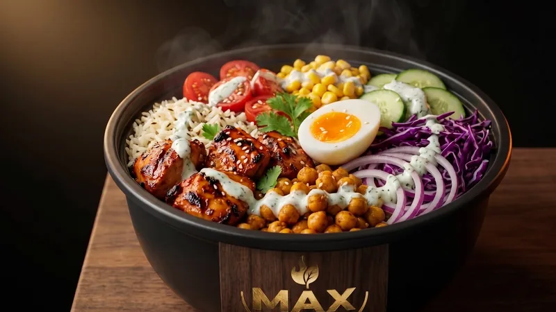 MAX Tandoori Chicken bowl: tandoori chicken over jeera rice with vegetables